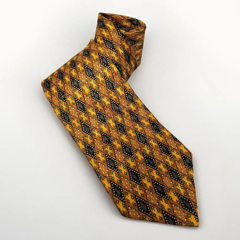 2 VTG ERMENEGILDO ZEGNA 100% Silk  Ties ITALY Designer Diamond Floral LOT EUC‎
